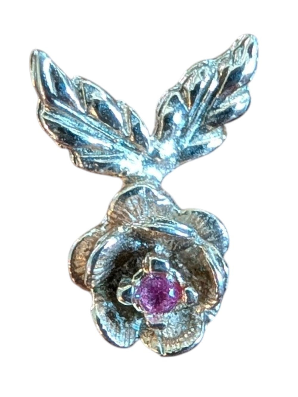 Gold Tone Rose Pendant with Genuine Ruby
